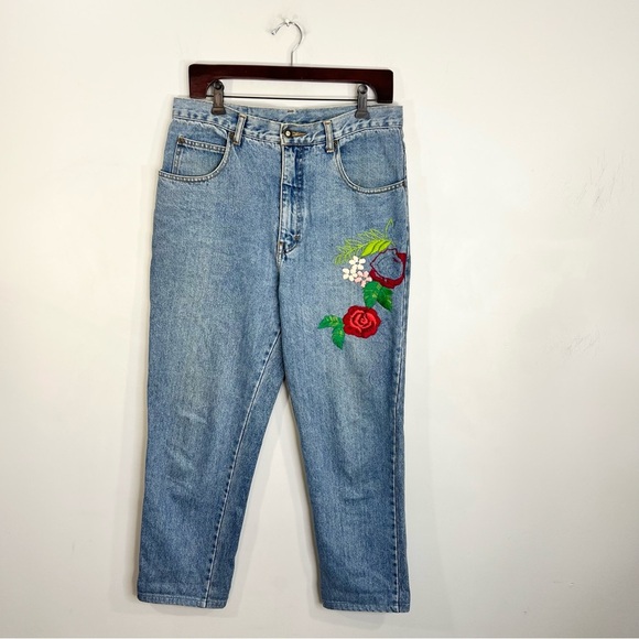 Vintage 80s Sargent Pepper 100% cotton high rise kick crop embroidered jeans 33 - Picture 4 of 14